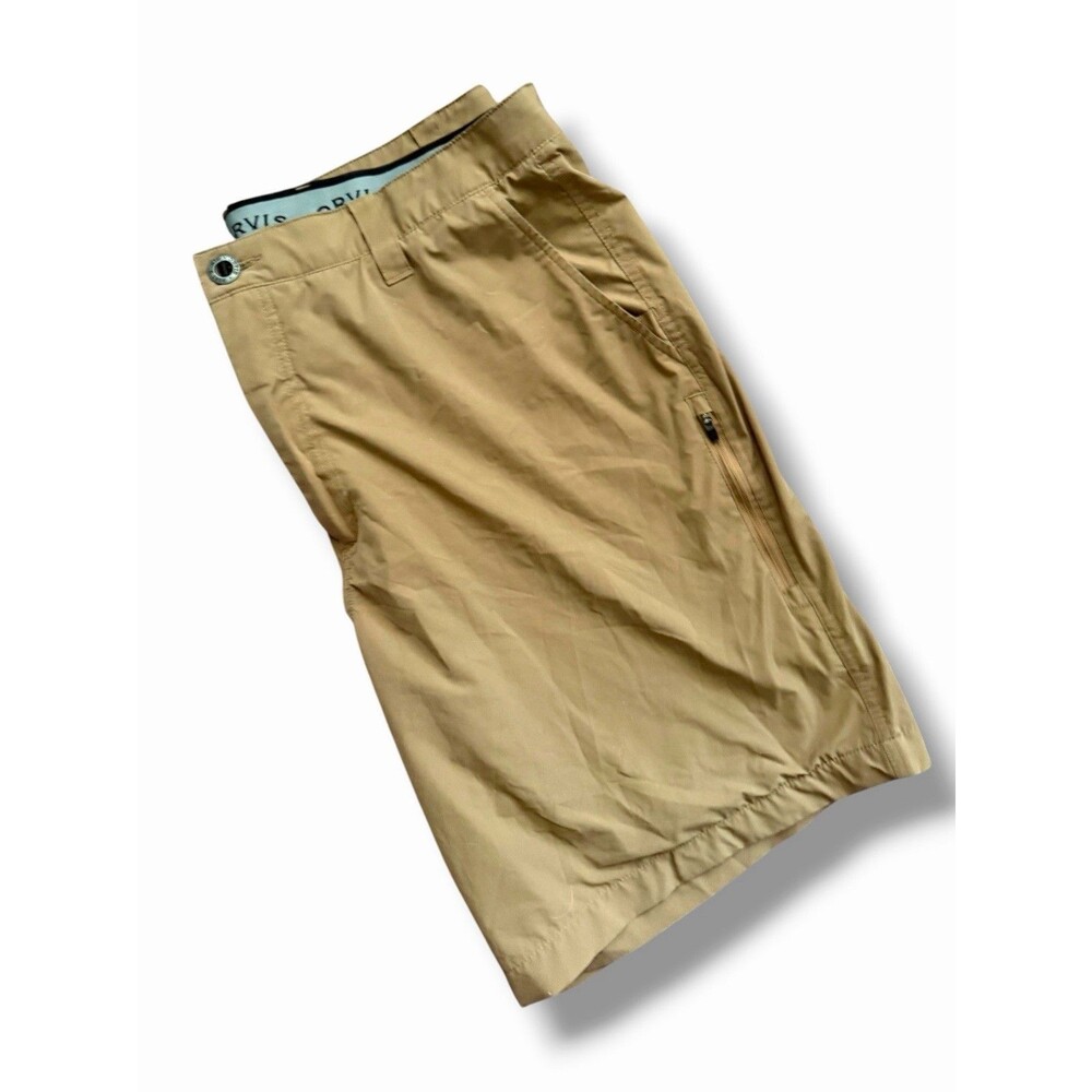 Orvis Shorts Mens Size 40 Beige Flat Front Performance Chino Hiking Travel Golf